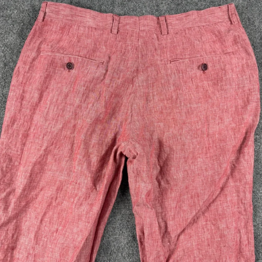 Tommy Hilfiger Linen Pants Mens 36x30 Red Flat Front Casual Trousers Summer